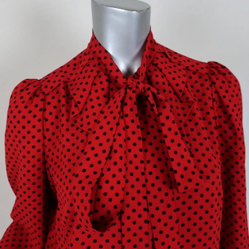 Michael Kors Collection Pussy Bow Blouse Red/Black Polka Dot Silk Size 4
