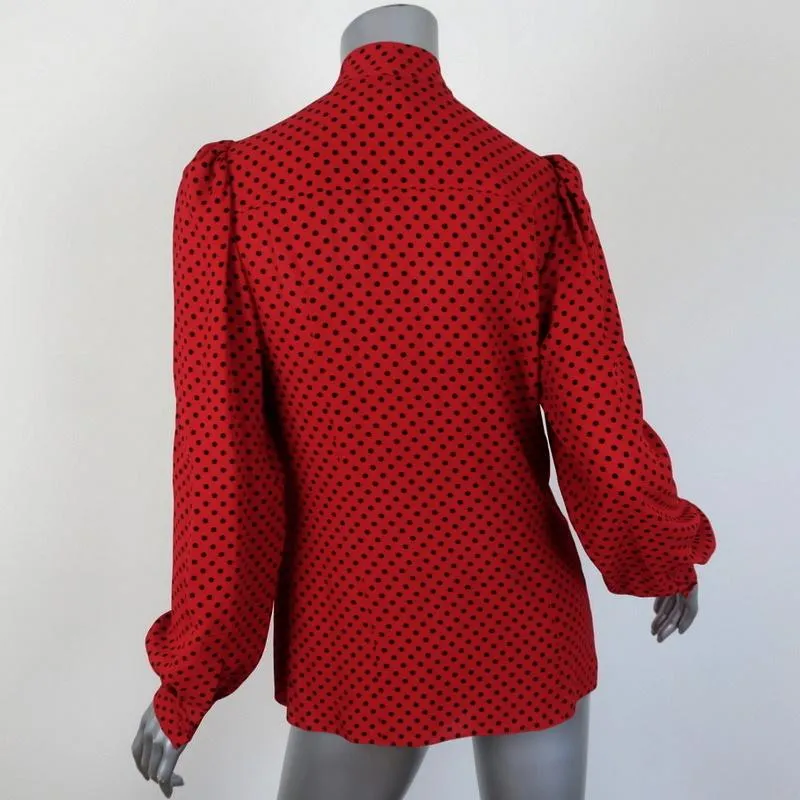 Michael Kors Collection Pussy Bow Blouse Red/Black Polka Dot Silk Size 4