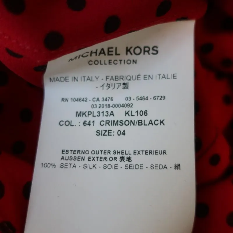 Michael Kors Collection Pussy Bow Blouse Red/Black Polka Dot Silk Size 4