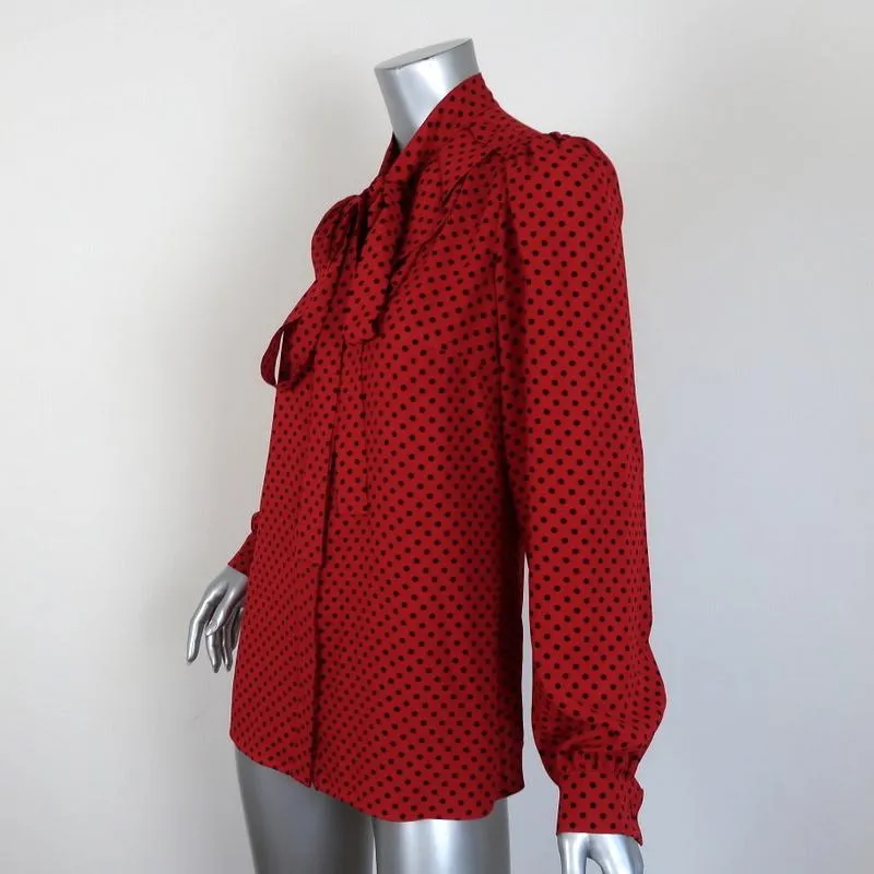 Michael Kors Collection Pussy Bow Blouse Red/Black Polka Dot Silk Size 4