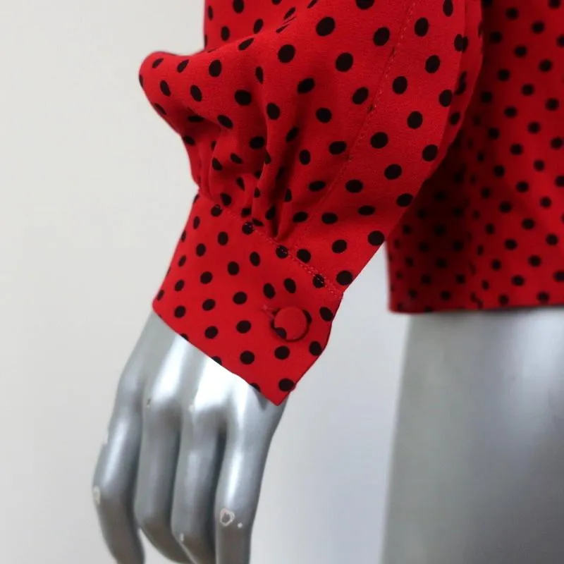 Michael Kors Collection Pussy Bow Blouse Red/Black Polka Dot Silk Size 4