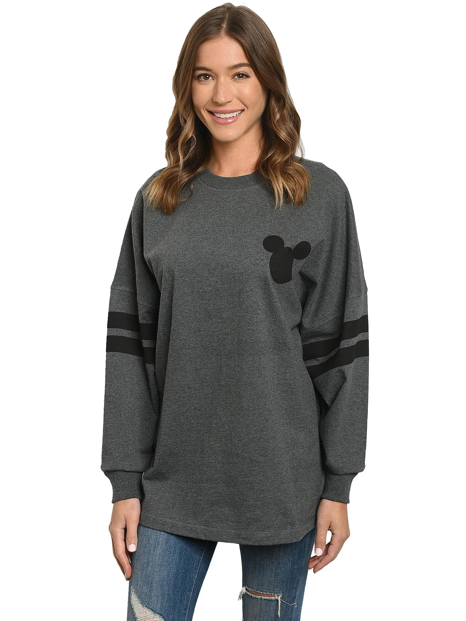Mickey Mouse Sweatshirt Disney Womens Long Sleeve Oversized Jersey Charcoal Gray