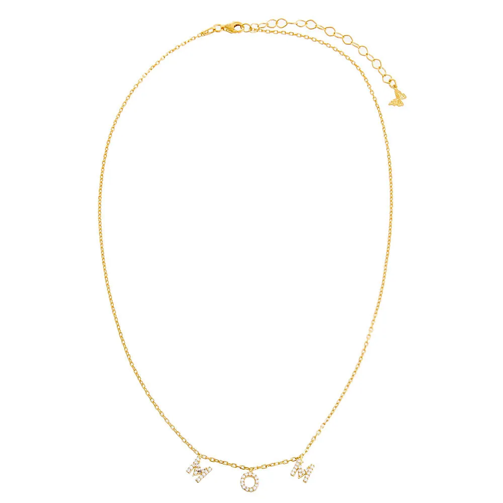 Mini Pavé 'MOM' Block Name Necklace