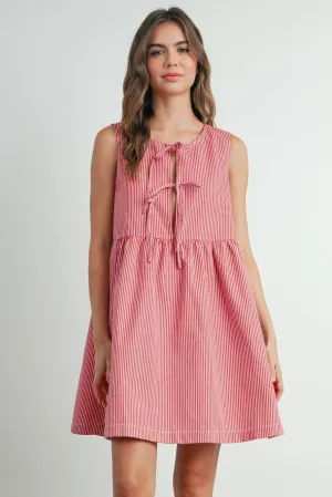 Mini Red Stripe Bowknot Dress