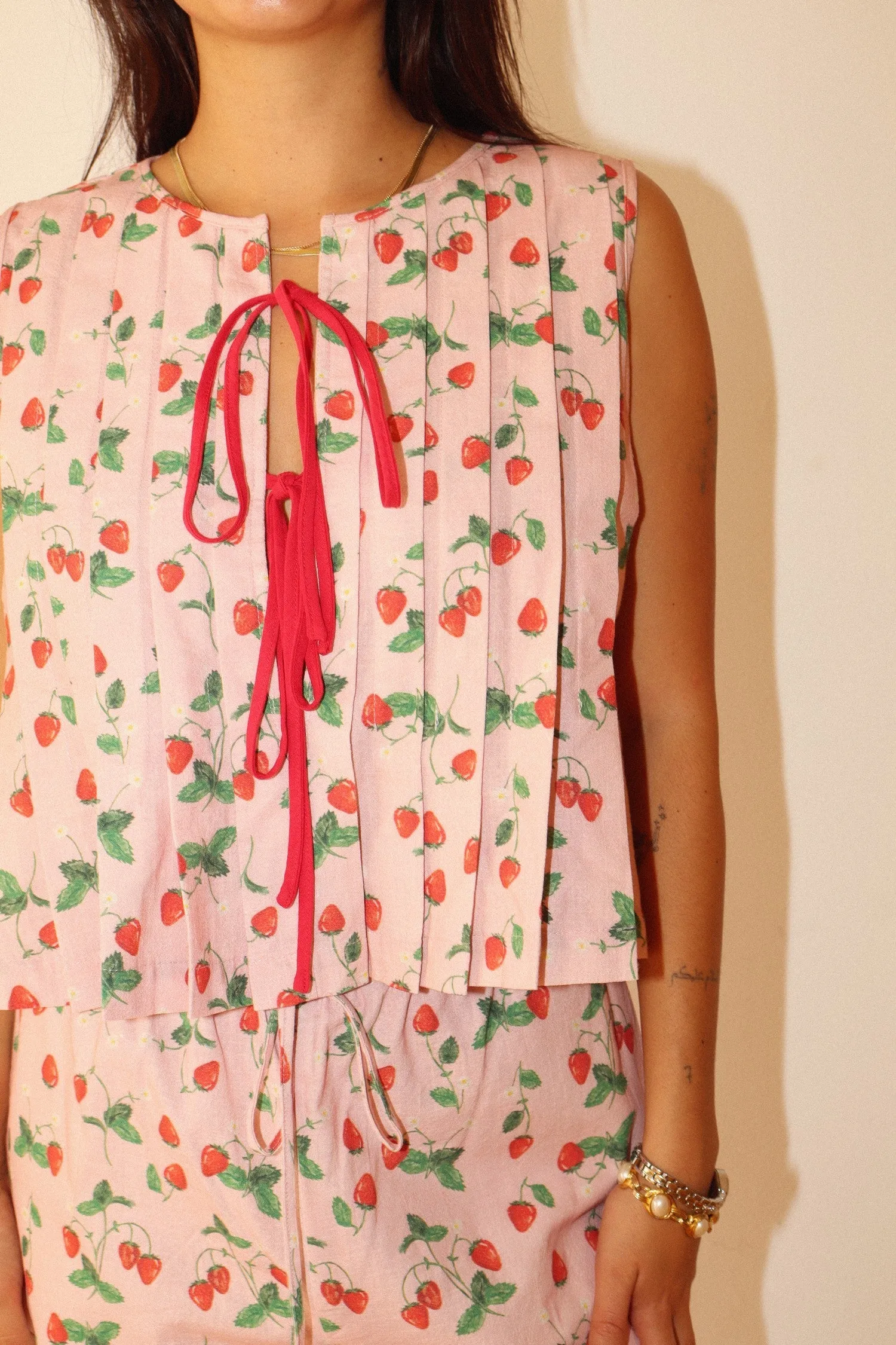 Miranda Tie Front Strawberry Blouse