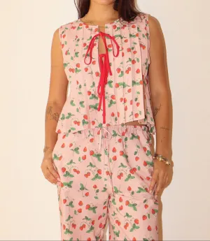 Miranda Tie Front Strawberry Blouse