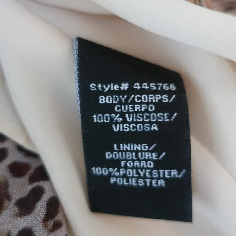 ML Monique Lhuillier Pussy Bow Midi Dress Leopard Print Georgette Size 10