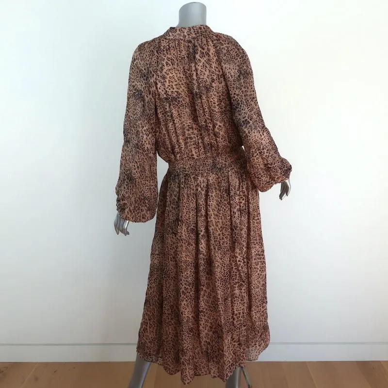 ML Monique Lhuillier Pussy Bow Midi Dress Leopard Print Georgette Size 10