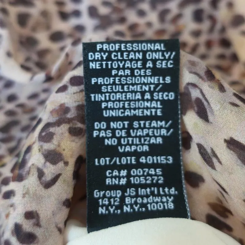 ML Monique Lhuillier Pussy Bow Midi Dress Leopard Print Georgette Size 10