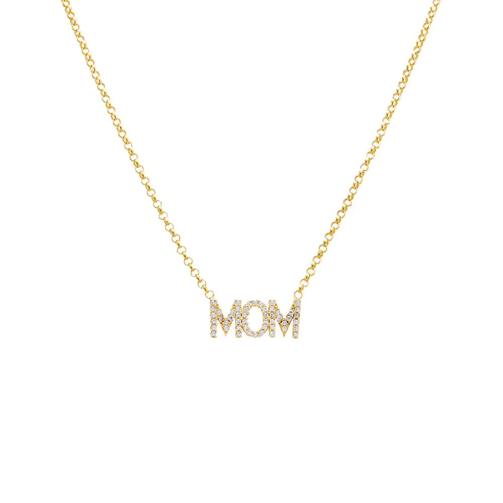 MOM Pavé Block Nameplate Chain Necklace