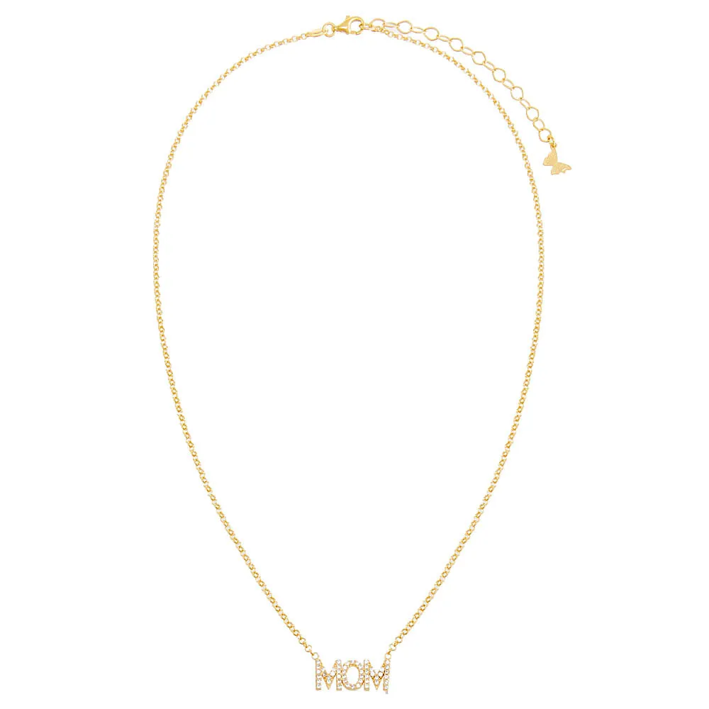 MOM Pavé Block Nameplate Chain Necklace