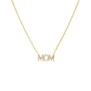 MOM Pavé Block Nameplate Chain Necklace