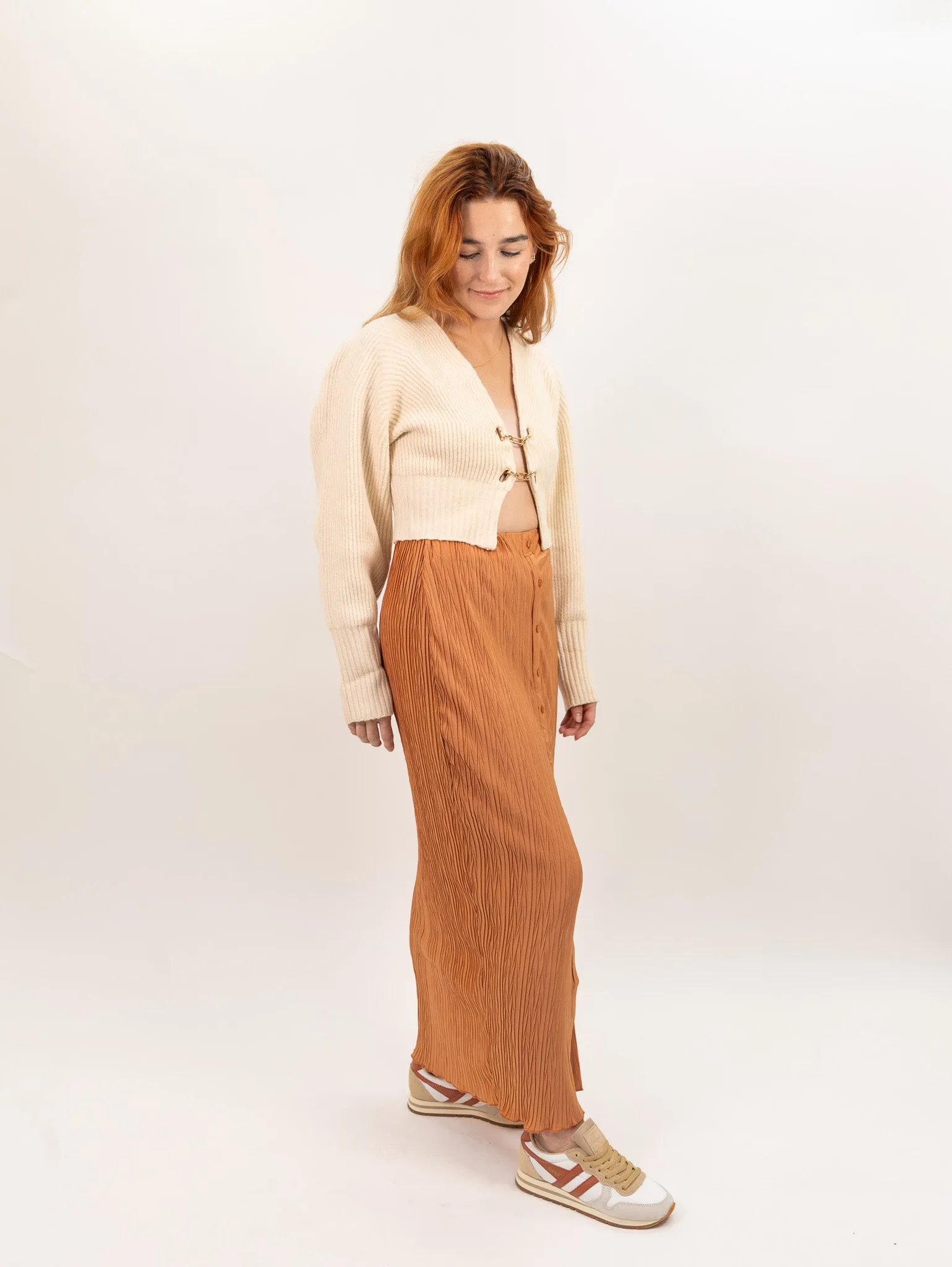Moon River Plisse High Waist Long Skirt - Terracotta