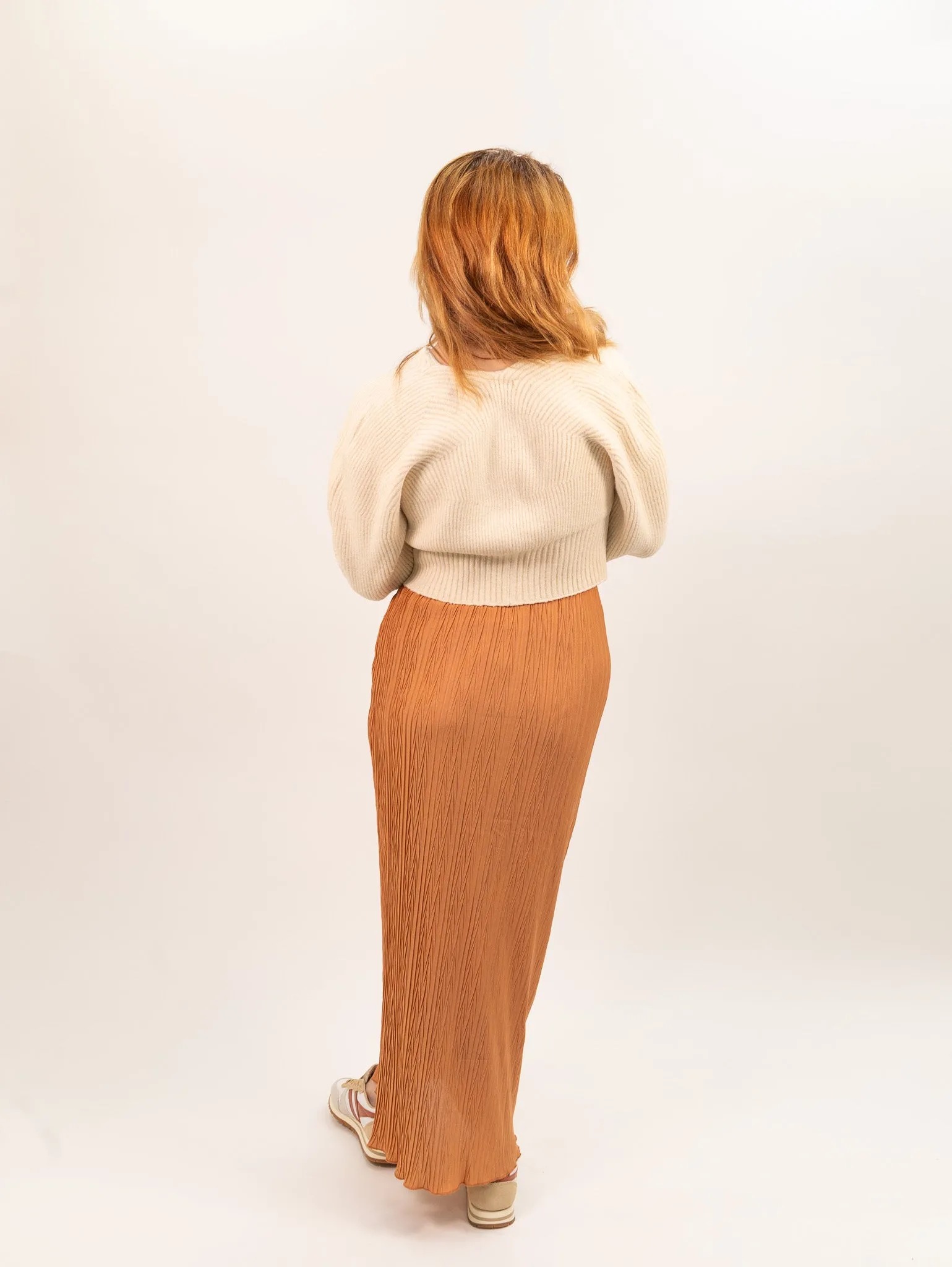 Moon River Plisse High Waist Long Skirt - Terracotta