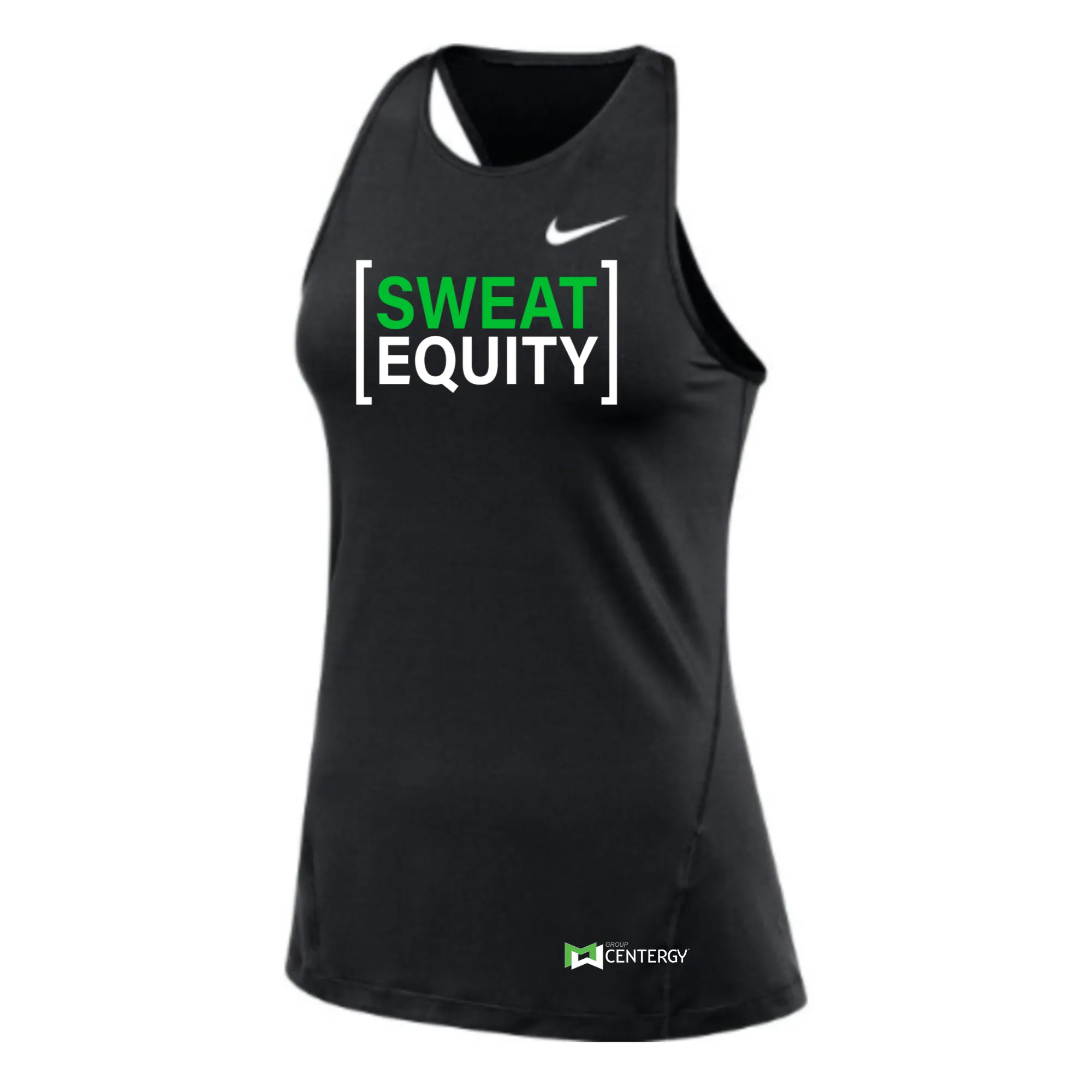 MOSSA Nike Women's All Over Mesh Tank (black) - Centergy Sweat Equity Logo