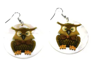Mr. Bow Tie Owl Mother of Pearl Earrings