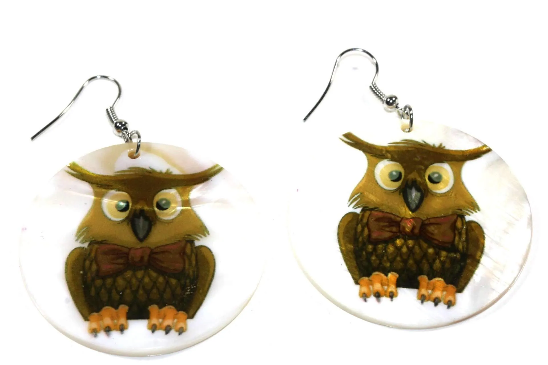 Mr. Bow Tie Owl Mother of Pearl Earrings