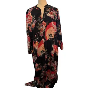 Natori Women's  Caftan Floral Print Lounger Dress V-Neck Large NWOT Pockets