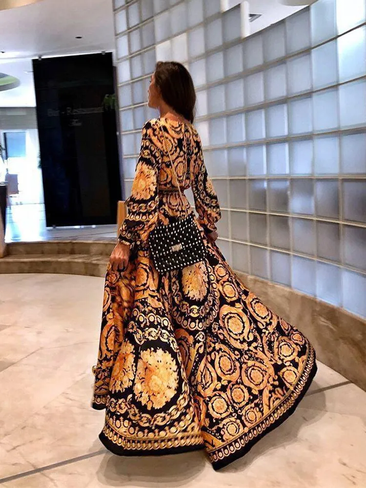 Neck Glitter Deep V Neck Print Dress