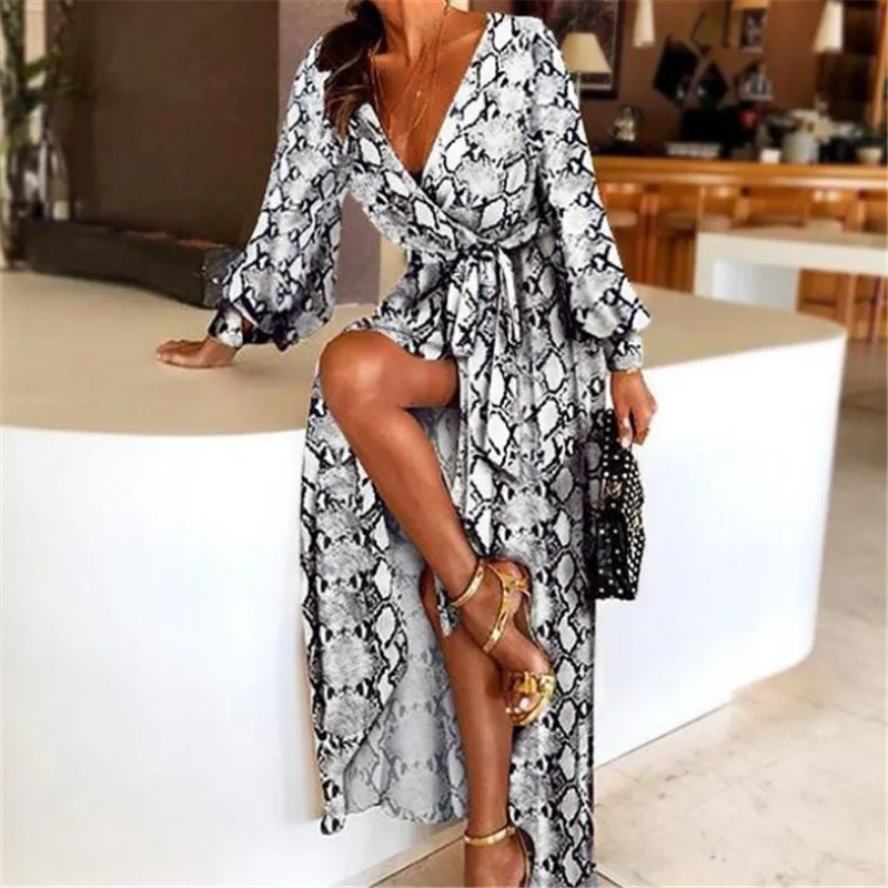 Neck Glitter Deep V Neck Print Dress