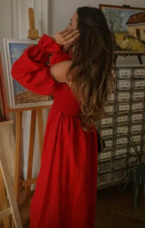 NESSA LINEN RED MIDI