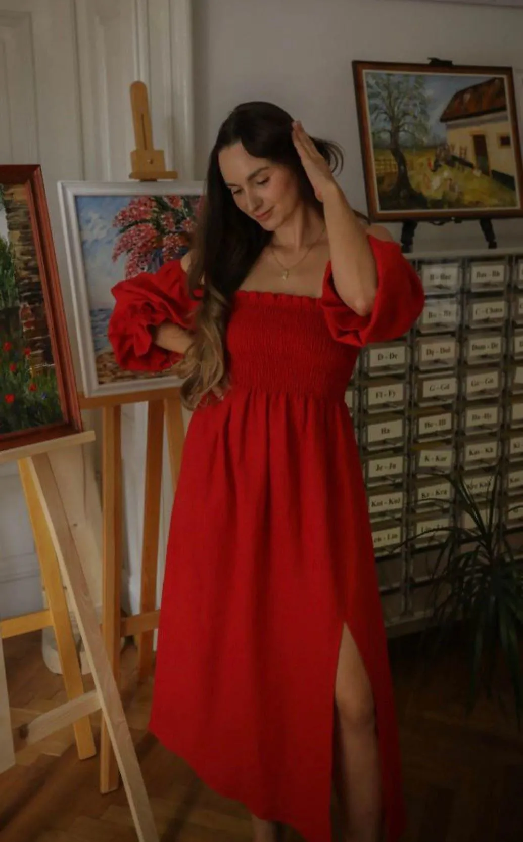 NESSA LINEN RED MIDI