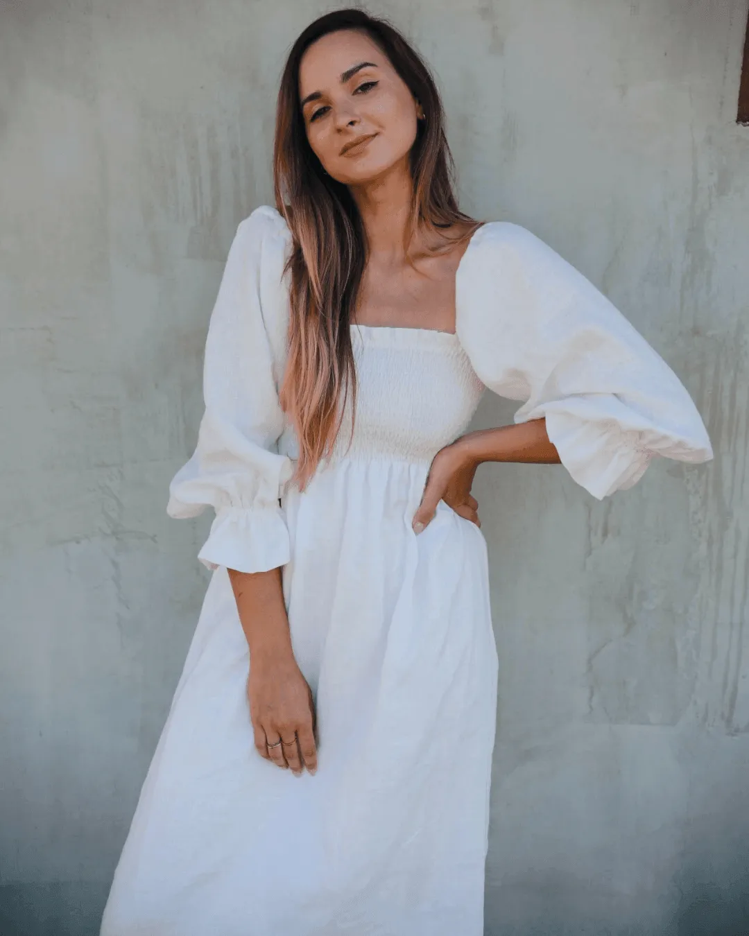 NESSA LINEN WHITE MIDI