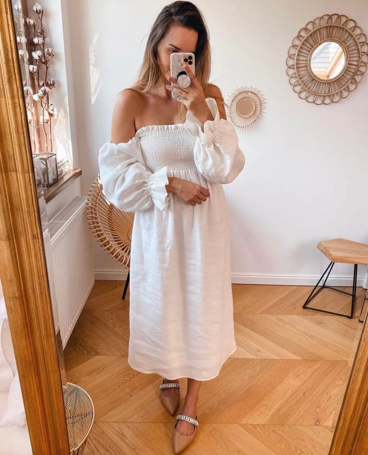 NESSA LINEN WHITE MIDI