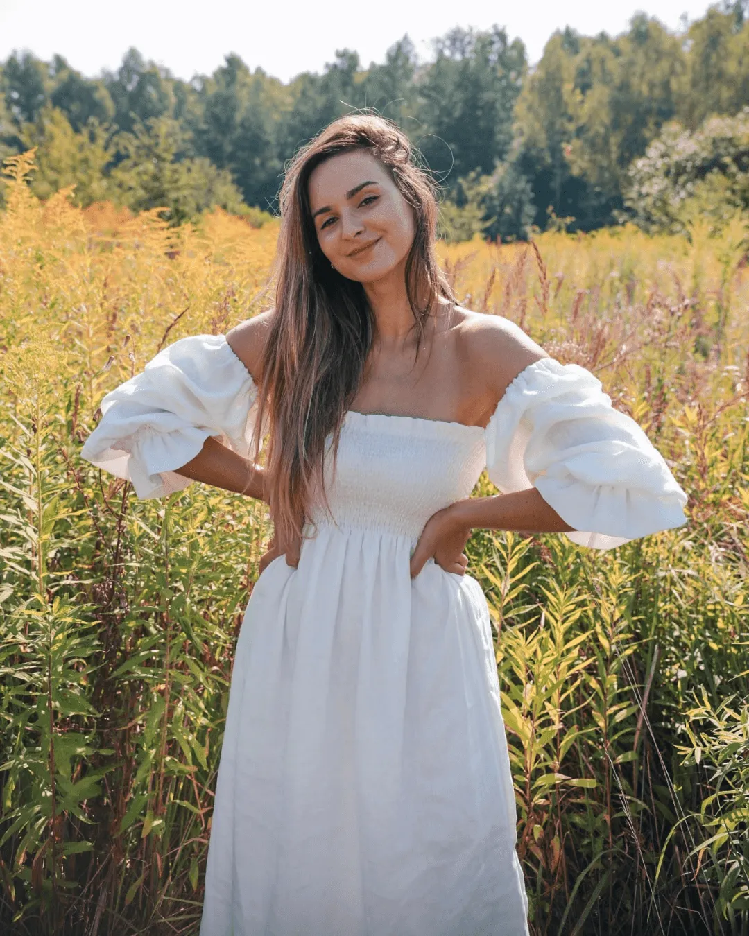 NESSA LINEN WHITE MIDI