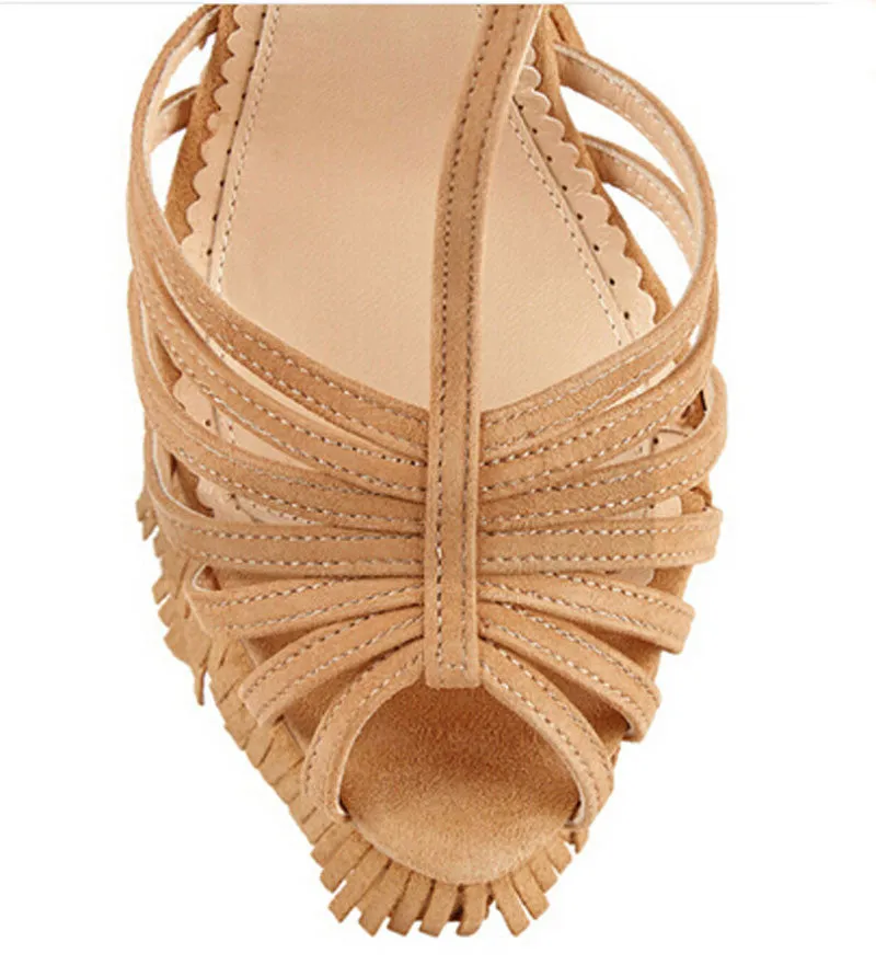 new fashion cut-outs cross strap tassels wedge sandals high platform height increasing woman sandal shoes