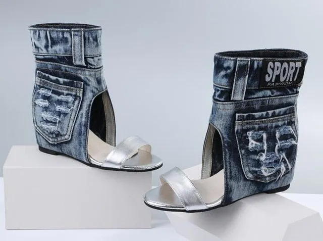 New Fashion Leather Strap  Ankle Denim Boots