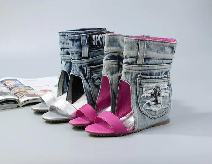 New Fashion Leather Strap  Ankle Denim Boots