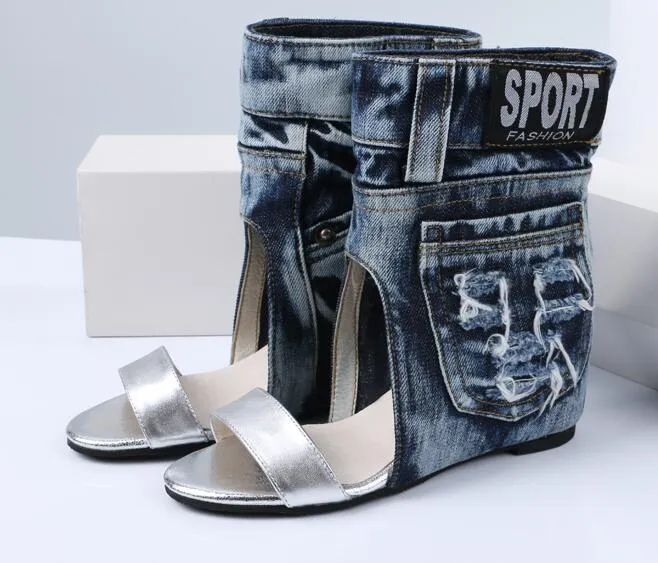 New Fashion Leather Strap  Ankle Denim Boots