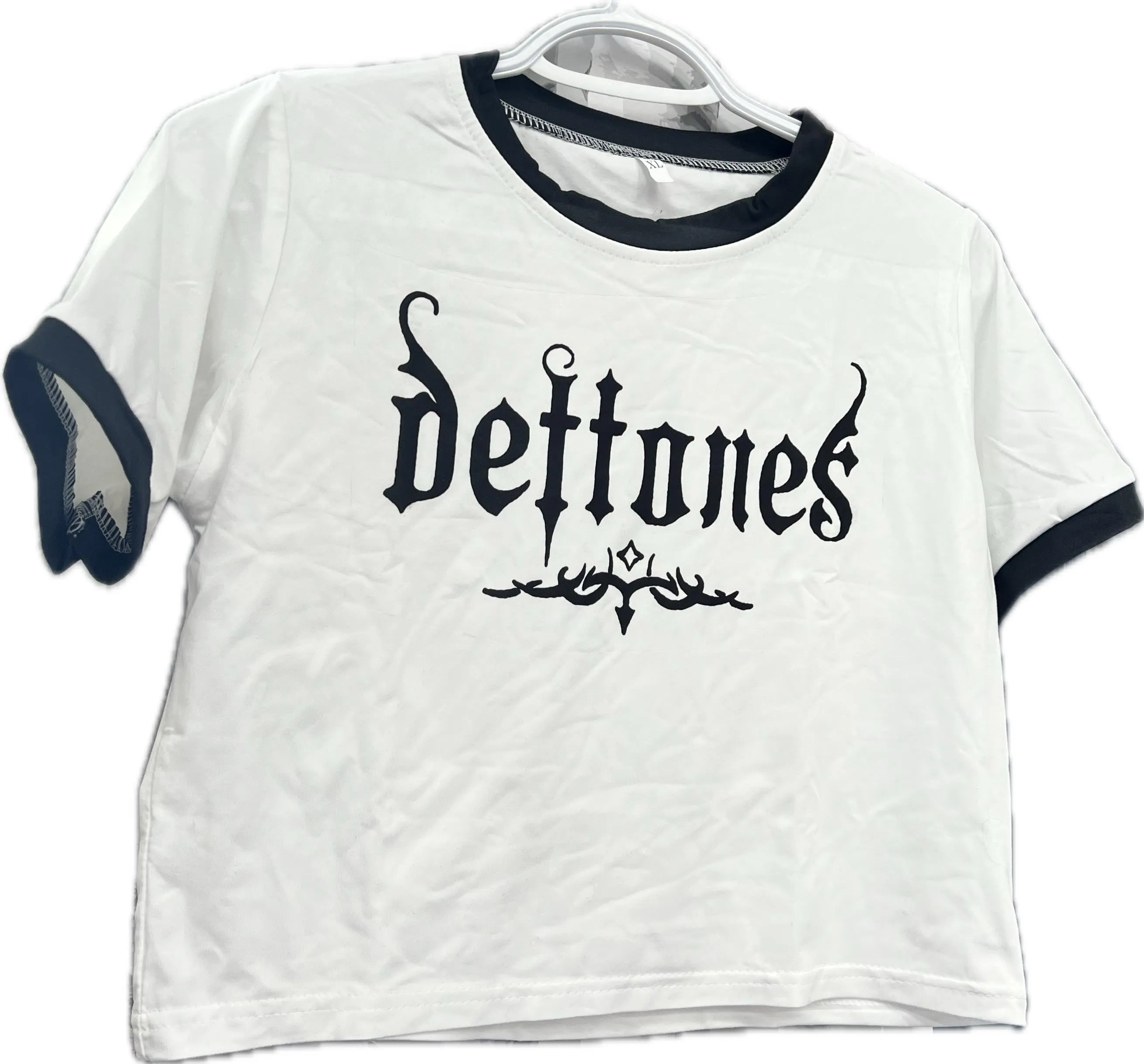 NEW Letter Graphic Print T-shirt Short Sleeve Crop Top, Women's Sz XL, Ours is White!