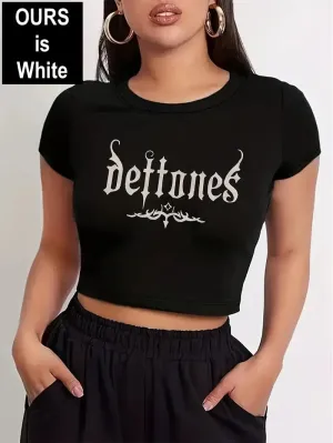 NEW Letter Graphic Print T-shirt Short Sleeve Crop Top, Women's Sz XL, Ours is White!