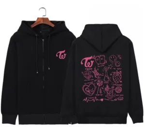 NEW Twice Kpop Album Print Hoodie Sweatshirts Long Sleeve Streewear Pullover Clothes Zip Up Hoodie, Women's Sz S