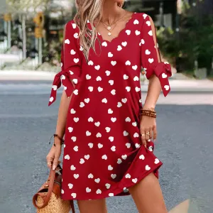 New Vyjak women's allover heart print cold shoulder tie detail midi dress, Sz S Retails $67 