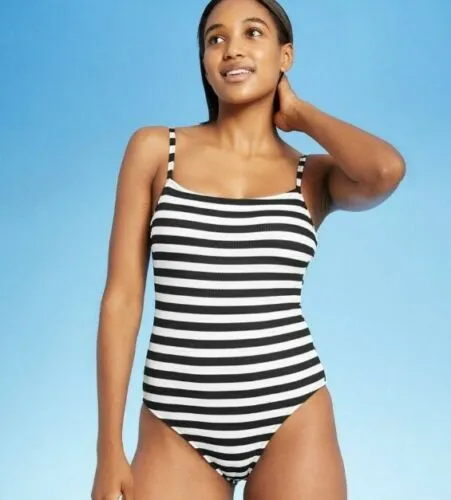 New with tags! Kona Sol Women's one piece swimsuit in Burgundy & White Stripe! Sz L