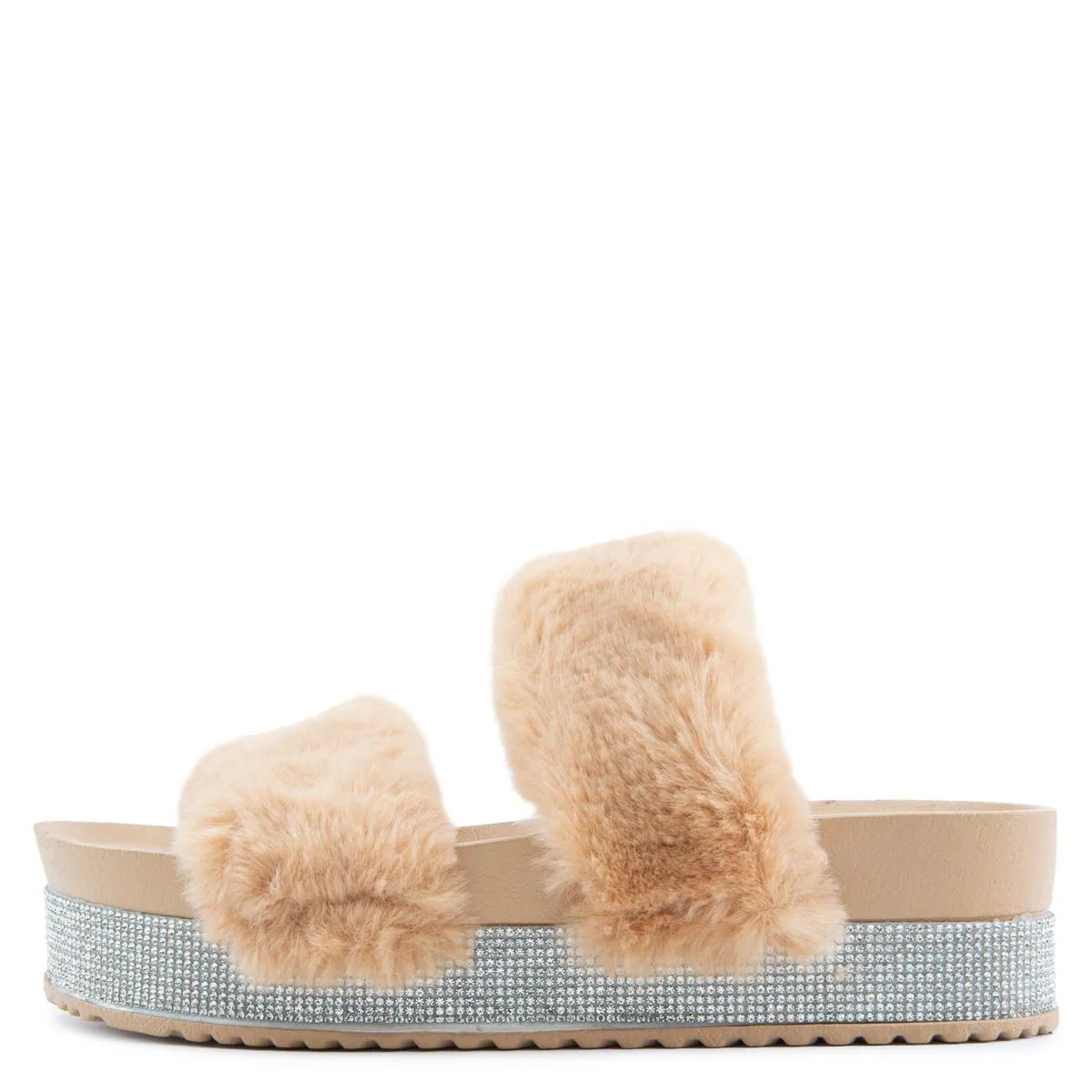 Nighttime-03 Double Band Fur Sandals
