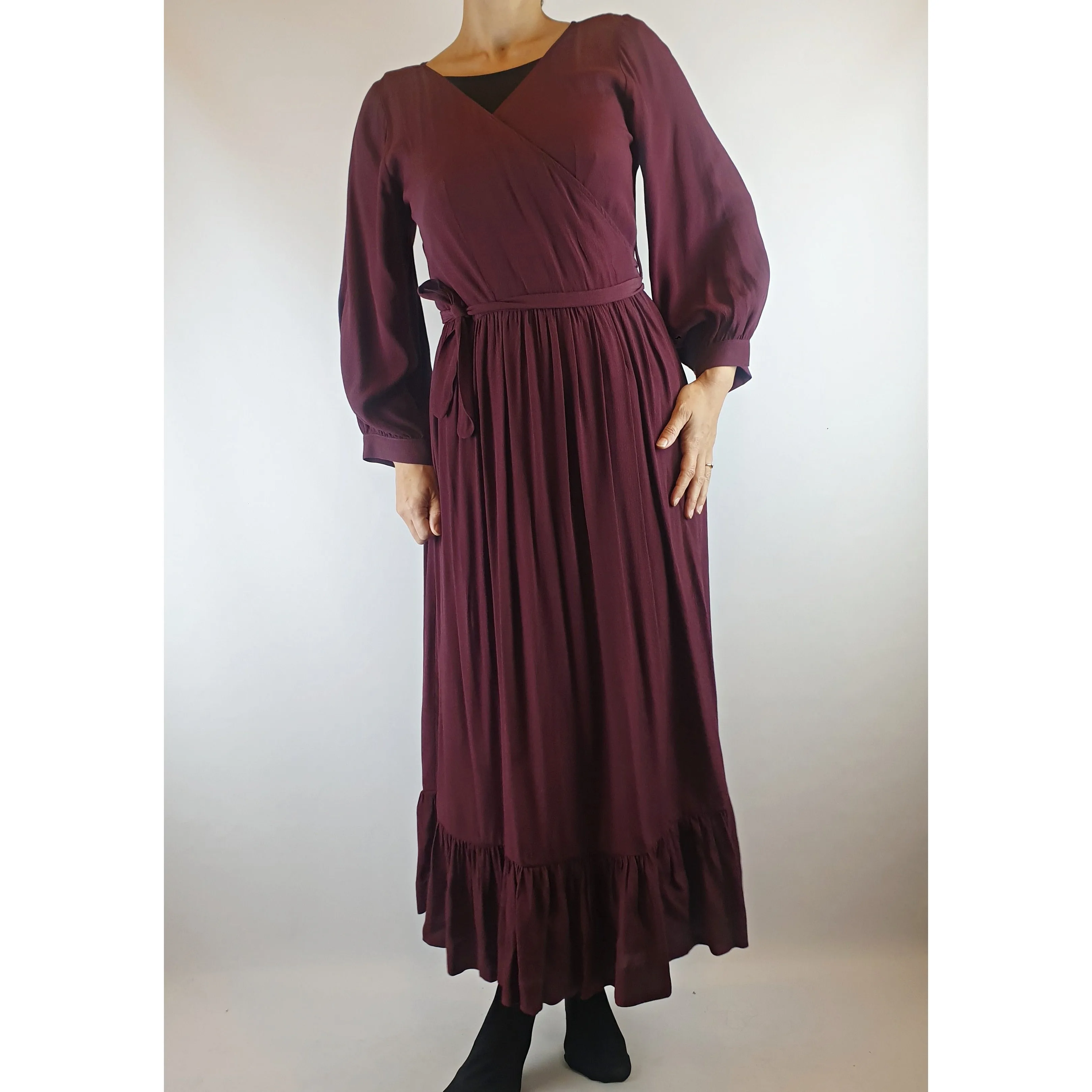 Obus deep magenta purple wrap style maxi dress size 1 (best fits size 8)
