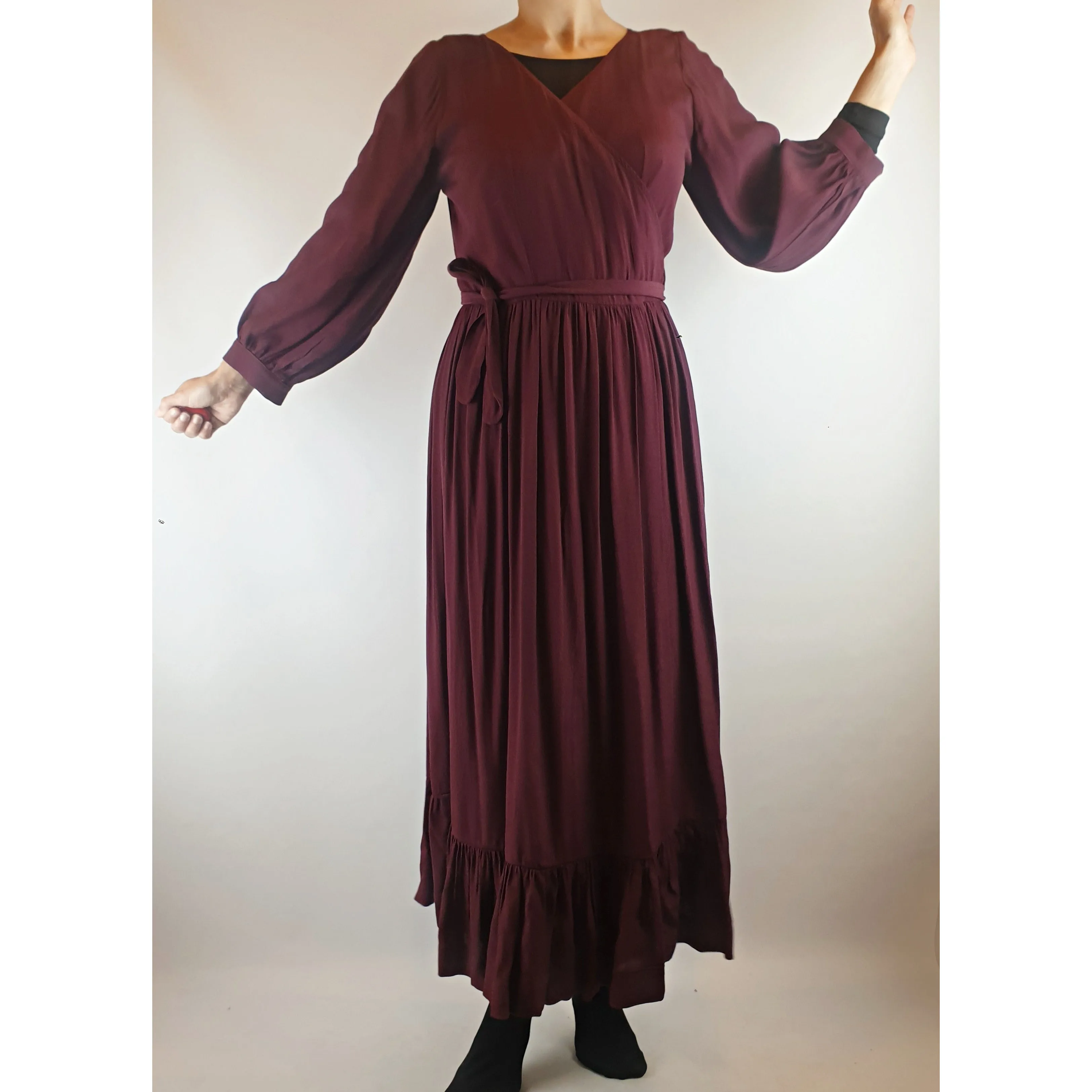 Obus deep magenta purple wrap style maxi dress size 1 (best fits size 8)