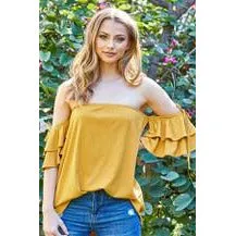 Off-The-Shoulder Mustard Knit Top (White Birch)