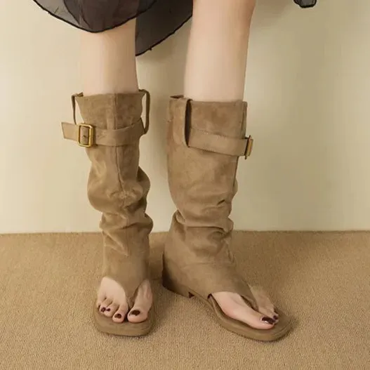 Open Toe Block Heels Boots
