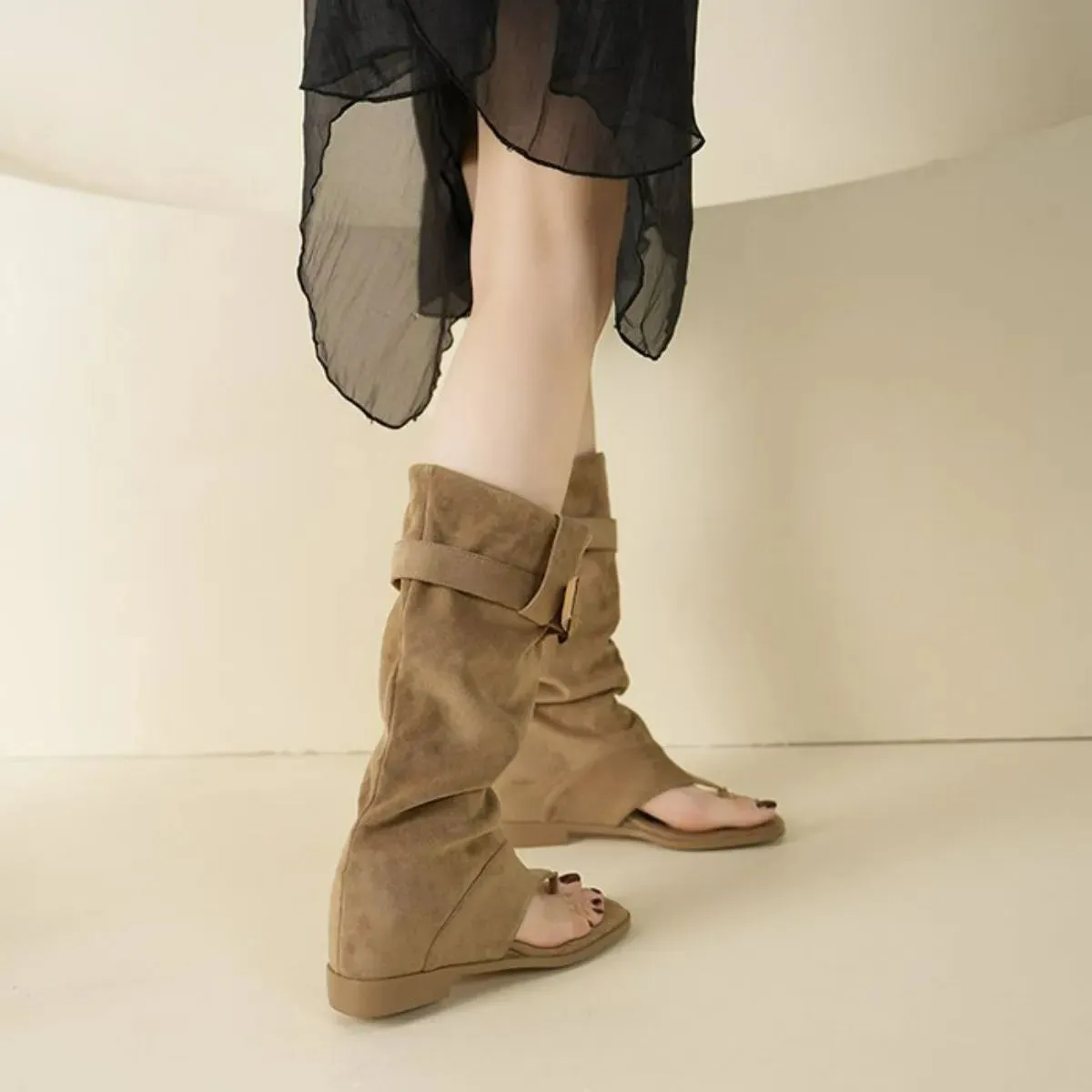 Open Toe Block Heels Boots