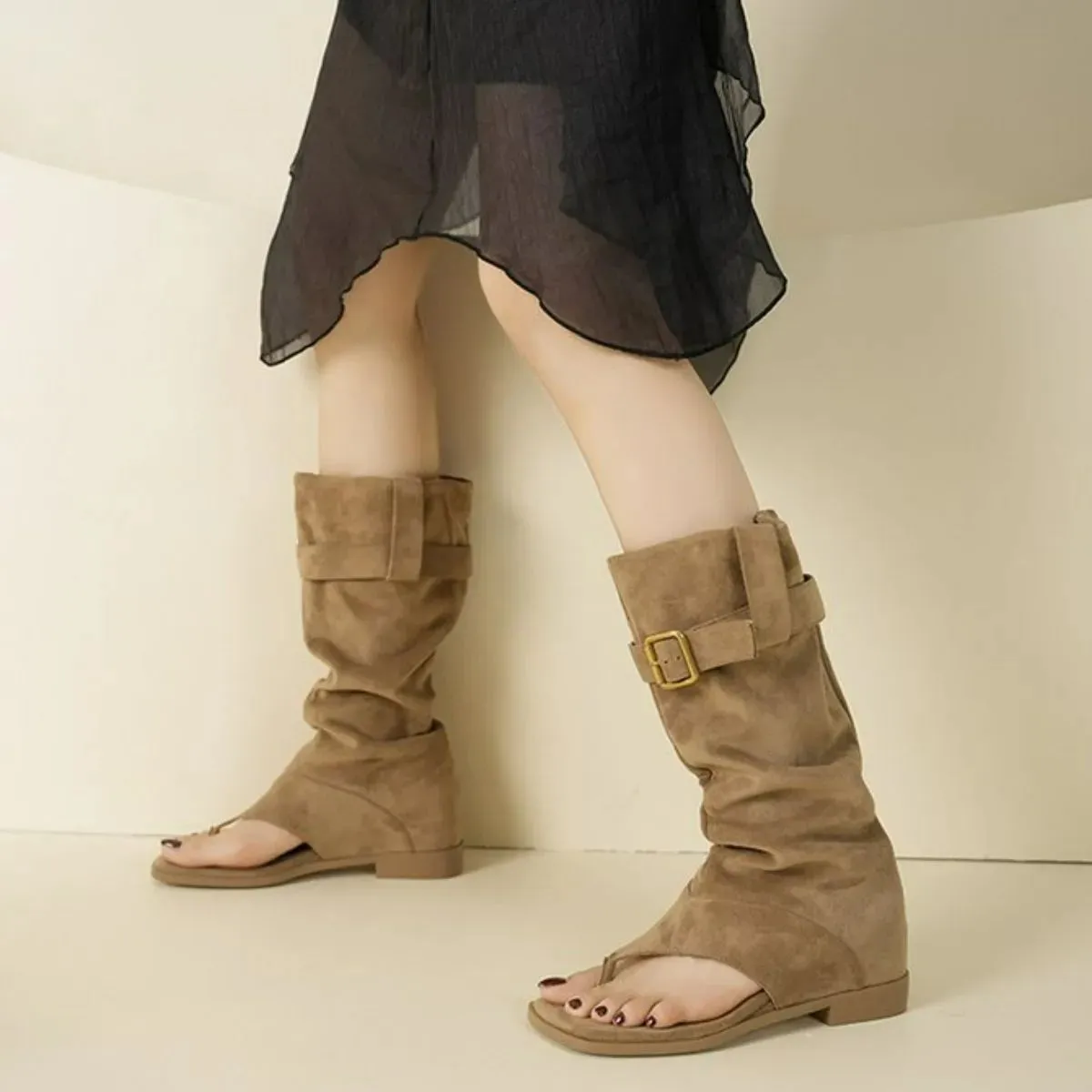 Open Toe Block Heels Boots