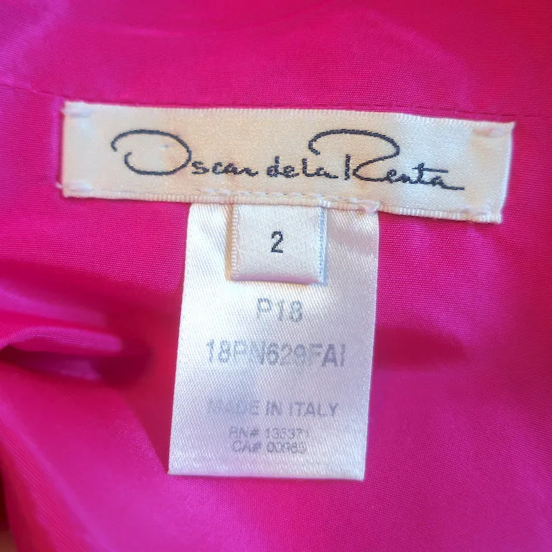 Oscar de La Renta Bow-Shoulder Midi Dress Fuchsia Silk Faille Size 2