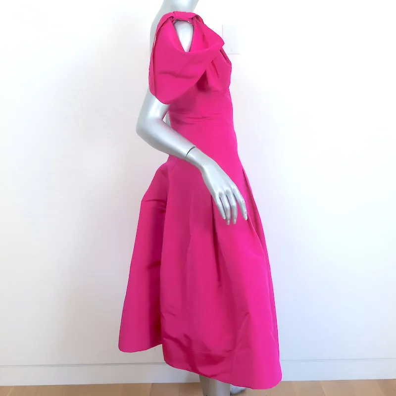 Oscar de La Renta Bow-Shoulder Midi Dress Fuchsia Silk Faille Size 2