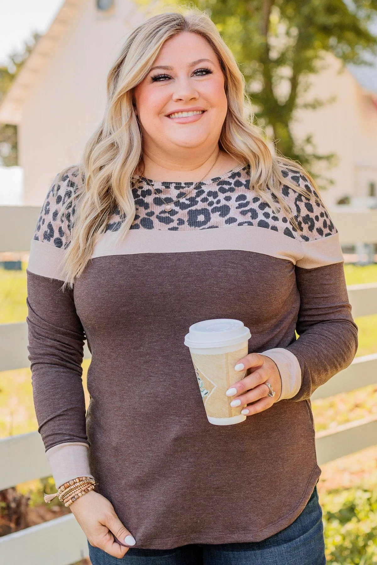 Passion For Fashion Color Block Top- Leopard & Dark Taupe