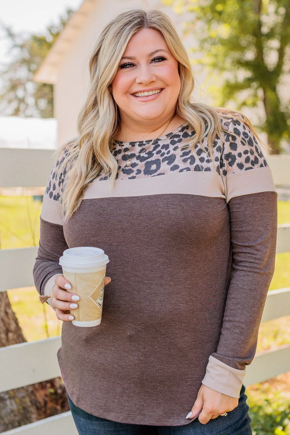 Passion For Fashion Color Block Top- Leopard & Dark Taupe