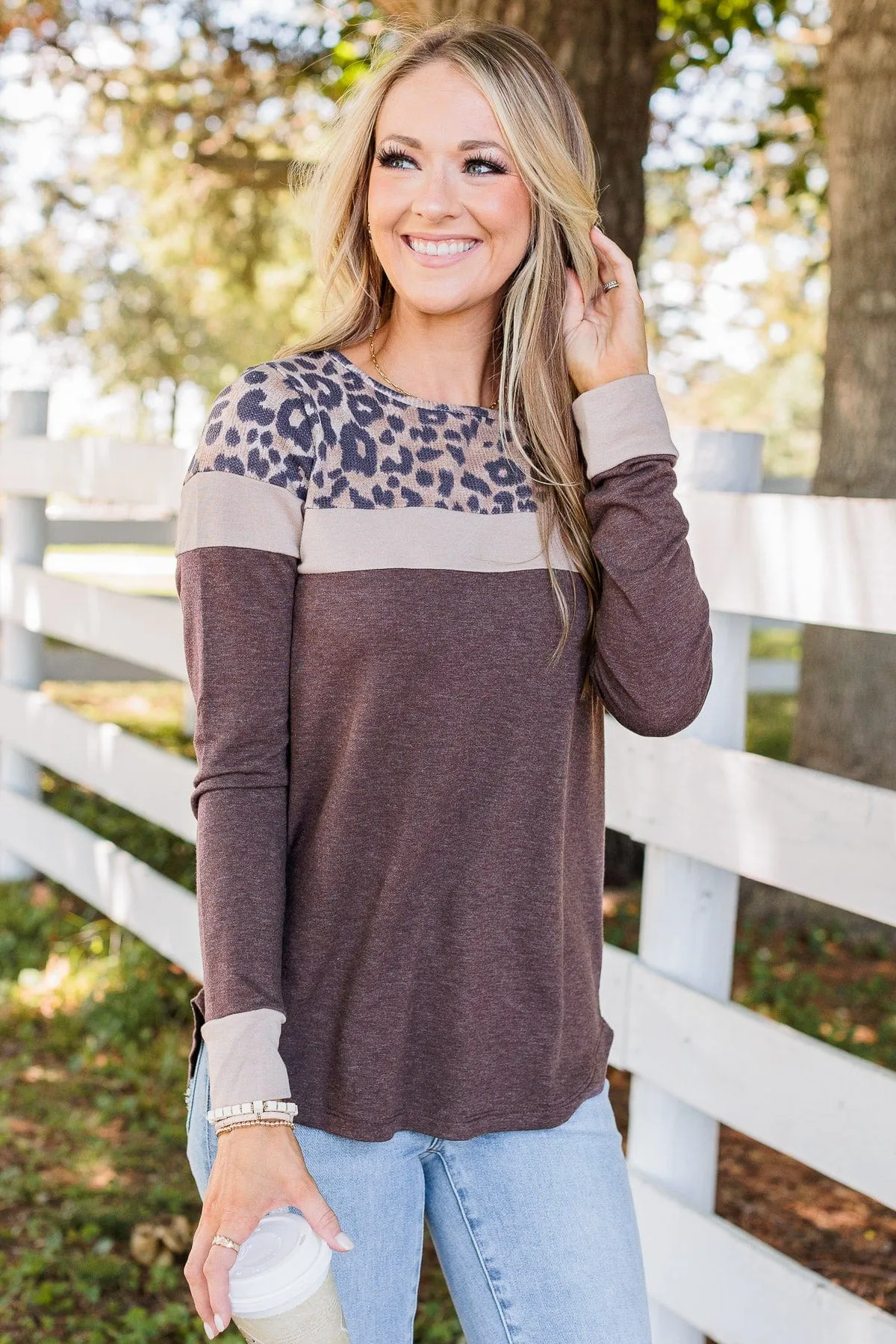 Passion For Fashion Color Block Top- Leopard & Dark Taupe